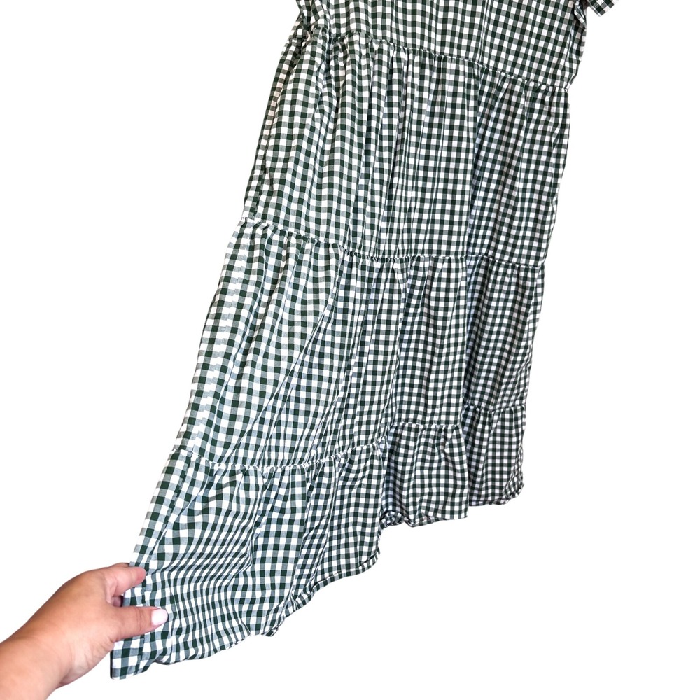 Tradlands Gingham Tiered Lagenlook Midi Dress Size S Green Minimalist Oversized - Picture 9 of 13